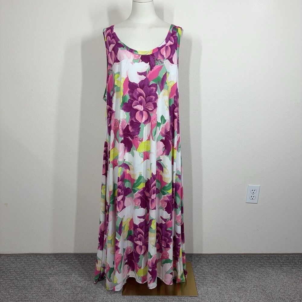 Soft Surroundings Maxi Dress Womens 3X Floral Sundress Pockets Travel Boho Beach